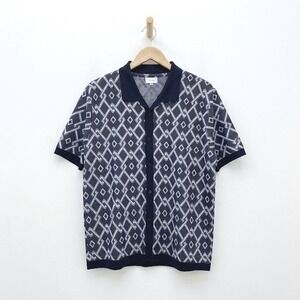 Public Supply NYC Geo Print Knit Polo Shirt Short Sleeve Size 2X Casual Navy